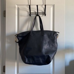 Cuyana dark navy leather purse